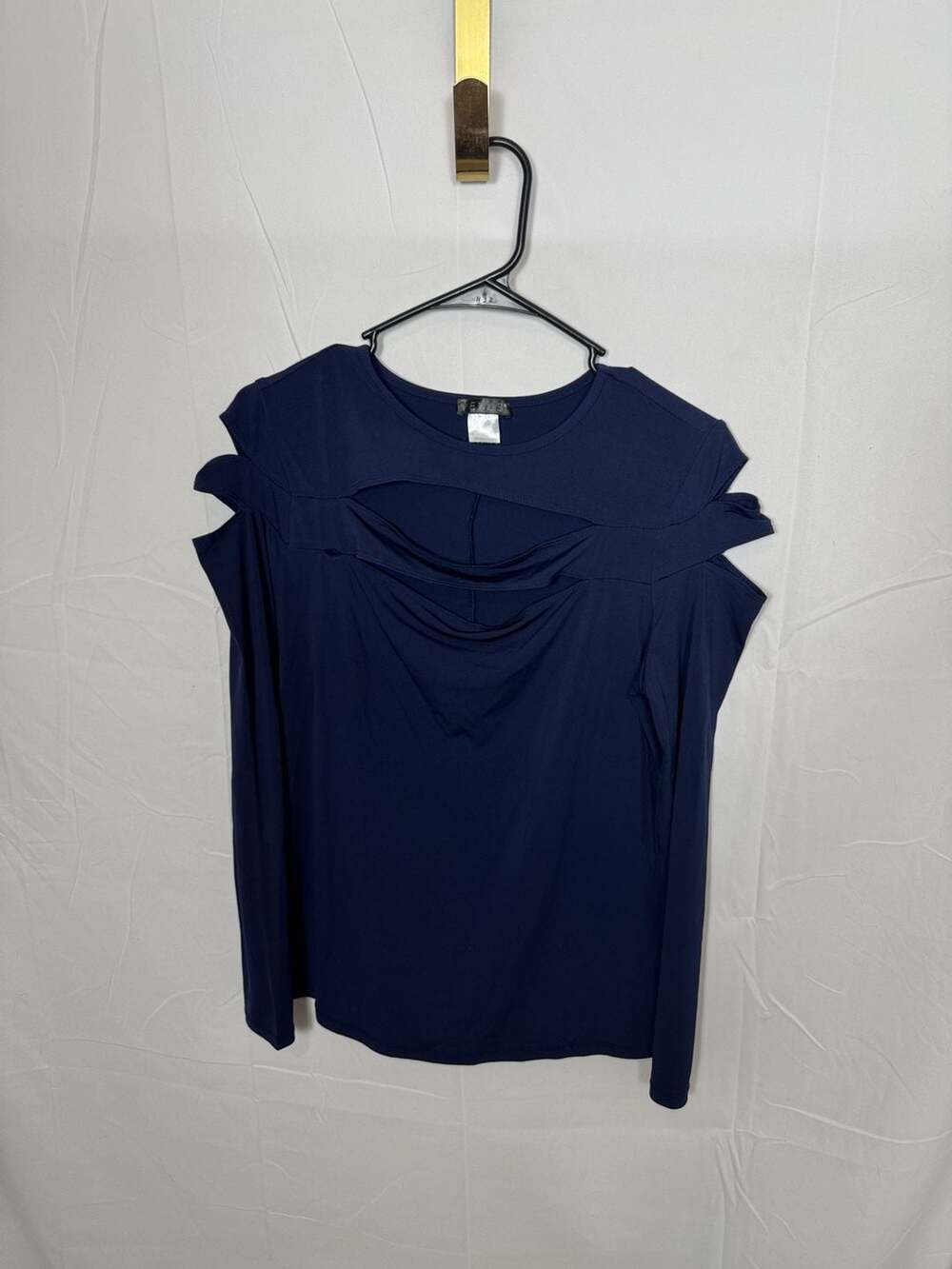 Venus Long Sleeve Top Size L Blue Cutout Cold Shoulder